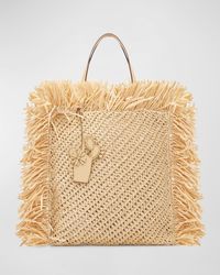 Oscar de la Renta - Fringe Flat Square Raffia Tote Bag - Lyst