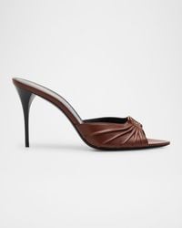 Saint Laurent - Babylone Ysl Ruched Leather Mule Sandals - Lyst