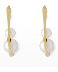 Pearls By Shari - 18k Yellow Gold 6-8mm Akoya 4-pearl On Fish Hook Earrings - Lyst