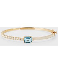 Siena Jewelry - 14k Yellow Gold Blue Topaz Diamond White-enamel Bangle Bracelet, Medium - Lyst