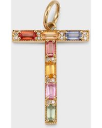 Kastel Jewelry - Initial T Pendant With Multicolor Sapphires And Diamonds - Lyst