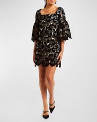 mestiza - Vivienne Bell-Sleeve Velvet Lace Mini Dress - Lyst