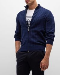 Stefano Ricci - Cotton-Silk Plaid Full-Zip Sweater - Lyst