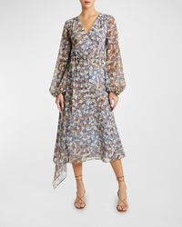 Santorelli - Vanna Floral Faux-Wrap Midi Dress - Lyst