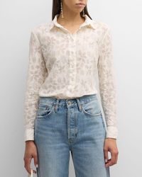 120% Lino - Button-down Floral Lace Shirt - Lyst