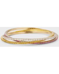 NM Estate - Estate 18k White And Yellow Gold Diamond, Yellow Sapphire And Pink Sapphire Bangles, Set Of 3 - Lyst