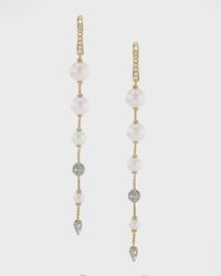 David Yurman - Pearl And Pave Drop Earrings With Diamonds In 18k Gold, 8mm, 3.1"l - Lyst
