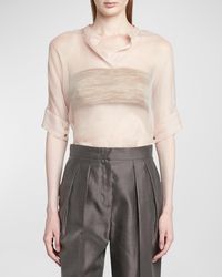 Giorgio Armani - Short-Sleeve Sheer Silk Tunic Top With Cami - Lyst