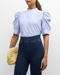 FRAME - Pinstripe Ruched Puff-Sleeve Shirt - Lyst