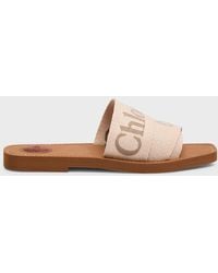 Chloé - Woody Embroidered Logo Flat Sandals - Lyst