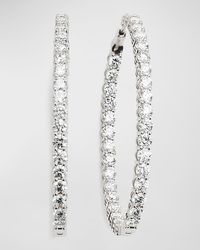 Neiman Marcus - 18k White Gold Oval 2" Diamond Hoop Earrings - Lyst