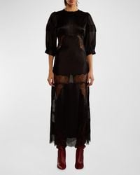 Cynthia Rowley - Blouson-Sleeve Lace & Silk Charmeuse Midi Dress - Lyst