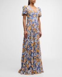 Jovani - Puff-Sleeve Floral Sequin Gown - Lyst