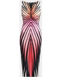 Roberto Cavalli - Printed V-Neck Midi Dress - Lyst