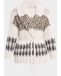 Brunello Cucinelli - Prince Of Wales Cashmere Opera Knit Wrap Cardigan - Lyst