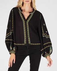 SECRET MISSION - Felicia Balloon-Sleeve Embroidered Blouse - Lyst
