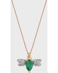 BeeGoddess - 14k Rose Gold Bee Diamond And Emerald Necklace - Lyst