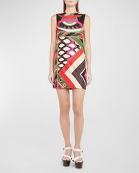 Emilio Pucci - Abstract-Print Silk Sleeveless Mini Shift Dress - Lyst
