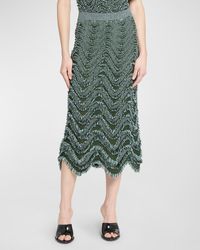 Bottega Veneta - Fringed Waves Embroidered Midi Pull-On Skirt - Lyst