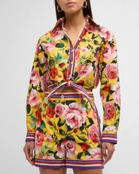 Dolce & Gabbana - Floral Print Cropped Button-Front Top With Tie - Lyst