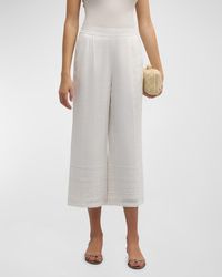Tahari - The Adelle Cropped Lace-Inset Linen Pants - Lyst