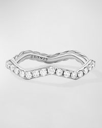 David Yurman - Pave Stax Ring With Diamonds In Silver, 2mm - Lyst
