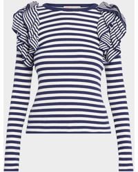 Maison Common - Striped Cotton Rib Ruffle-Shoulder Sweater - Lyst