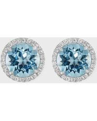 Frederic Sage - 18k White Gold Blue Topaz Diamond Halo Stud Earrings - Lyst