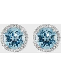 Frederic Sage - 18k White Gold Blue Topaz Diamond Halo Stud Earrings - Lyst
