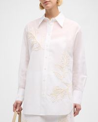 Lafayette 148 New York - Oversized Embroidered Cotton Voile Shirt - Lyst