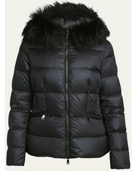 Moncler - Boed Short Puffer Jacket With Shearling Hood Trim - Lyst