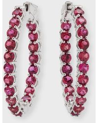 Neiman Marcus - Large Ruby Hoop Earrings - Lyst