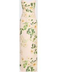 Monique Lhuillier - Floral-Print Draped Strapless Gown - Lyst