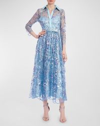 Badgley Mischka - Sequin Embroidered Illusion Midi Shirtdress - Lyst