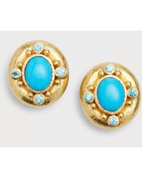 Elizabeth Locke - Turquoise Oval Earrings With 2.5mm Zircon - Lyst