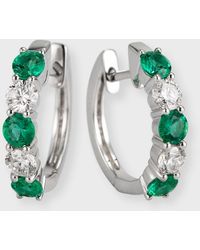 David Kord - 18k White Gold Earrings With 3.3mm Alternating Diamonds And Emeralds - Lyst