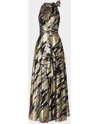 Shoshanna - Faye Draped Metallic Jacquard Halter Gown - Lyst