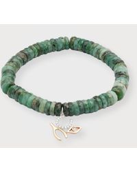 Sydney Evan - 7Mm Shade Emerald Faceted Bead Bracelet With Diamond Luck And Protection Charm - Lyst