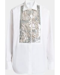 McQueen - Crystal Sequined Bib Button-Down Blouse - Lyst