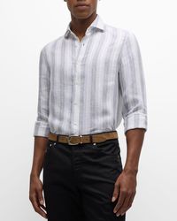 Brunello Cucinelli - Linen Multi-Stripe Casual Button-Down Shirt - Lyst