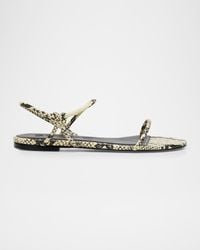 STAUD - Laurel Snake-Embossed Leather Flat Sandals - Lyst