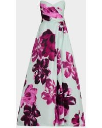 Monique Lhuillier - Strapless Electric Floral Print Gazar Silk Gown - Lyst