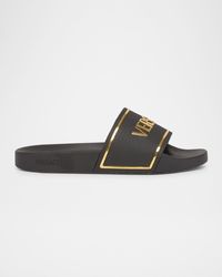 Versace - Pool Slides With-Tone Logo - Lyst