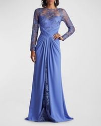 Tadashi Shoji - Pleated Crepe & Embroidered Lace Gown - Lyst