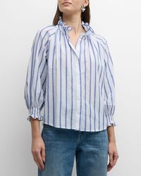 Finley - Fiona Striped Ruffle-Trim Seersucker Shirt - Lyst