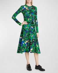 Erdem - Floral-Print Long-Sleeve Gathered Midi Dress - Lyst