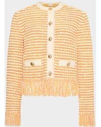 MILLY - Fringed Tweed Knit Cardigan Jacket - Lyst