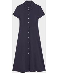 Theory - Good Linen Short-Sleeve Button-Front Midi Shirt Dress - Lyst