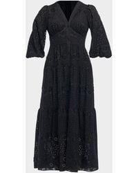 Shoshanna - Sicily 3/-Sleeve Floral Embroidered Midi Dress - Lyst