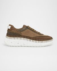 Chloé - Nama Mixed Leather Low-Top Platform Sneakers - Lyst